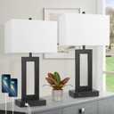 Set of 2 Modern Touch Control Table Lamps with 2 USB Ports, 22 Large Bedside Nightstand Lamps 3-Way Dimmable Desk Lamp With White Fabric Shade For Bedrooms Living Room Reading, 2 LED Bulbs Included