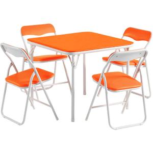 VECELO Kids Folding Activity Table and Chairs 5 Pcs Set, Portable, with Ultra Soft Padded Cushion, Orange