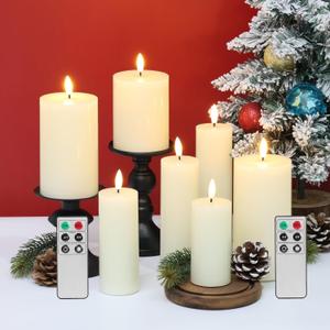 Eywamage Ivory Flat Top Flameless Pillar Candes with Remote, Real Wax Flickering Tall LED Battery Fireplace Candles Set of 7 (Ivory - 7 Pack)