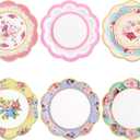 NatNarr 48 Pcs Floral Tea Party Paper Plates, 9 inch Disposable Vintage Paper Plates Garden Party Decoration for Birthday Baby Shower Bridal Wedding