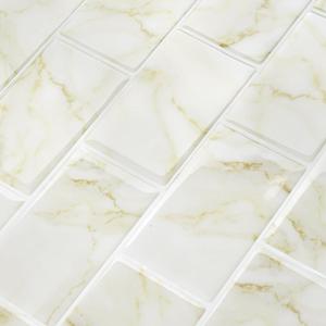 Subway Tile Peel and Stick Backsplash 10 Sheets Peel and Stick Wall Tiles Waterproof Self Stick Kitchen Backsplash 3D Marble Sticker Bathroom Wallpaper for Walls Laundry Room Gold 12"x12"