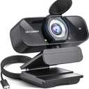 2K HD Webcam with Wide Angle Lens, Privacy Cover, Auto Light Correction and Noise-Canceling Mic, Plug & Play USB Camera for Mac/Laptop/PC, Compatible with Zoom, Skype, Teams - Black