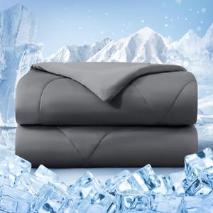 Cooling Comforter King Size, Double-Sided Cold Tech Fabric Quilted Bed Comforters Cooling Blanket for Hot Sleepers, Breathable Lightweight Summer Bedding, All-Season Ice Blanket, Dark Gray (King(108"x90"))