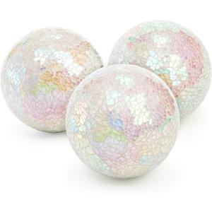 TOPZEA Set of 3 Decorative Balls, 4 Inch Glass Mosaic Orbs Sphere Bowl Fillers, Coffee Table Centerpiece Ball Ornaments for Living Room, Christmas, Holiday Party, White Home Decor