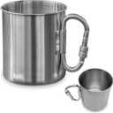 13.5 Oz Stainless Steel Camping Mug with Carabiner - Metal Camping Cup for Traveling, Lightweight and Heat-Resistant, Durable & Easy to Hold, Drink and Clean Hiking Cup with Secure Clip for Easy Carry