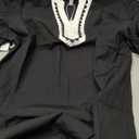 Dokotoo Summer Dresses for Women 2026 Boho Floral Puff Short Sleeve V Neck Trim Casual Mini Dress Sundress (X-Large, Solid Black)