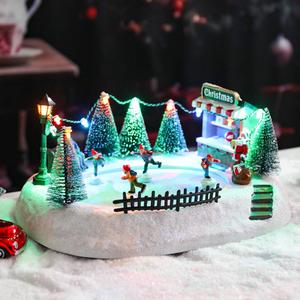 Chonsun Christmas Village Sets 5.3 Inch Animated Christmas Ice Skating Rink Moving USB/3AA Batteries Music Xmas Trees Decorations Indoor LED Lights Figurines for Room Tabletop Decor