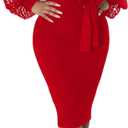 BOGURST Semi Formal Church Dresses for Women Bishop Sleeve Sexy V Neck Bodycon Midi Dresses, XL