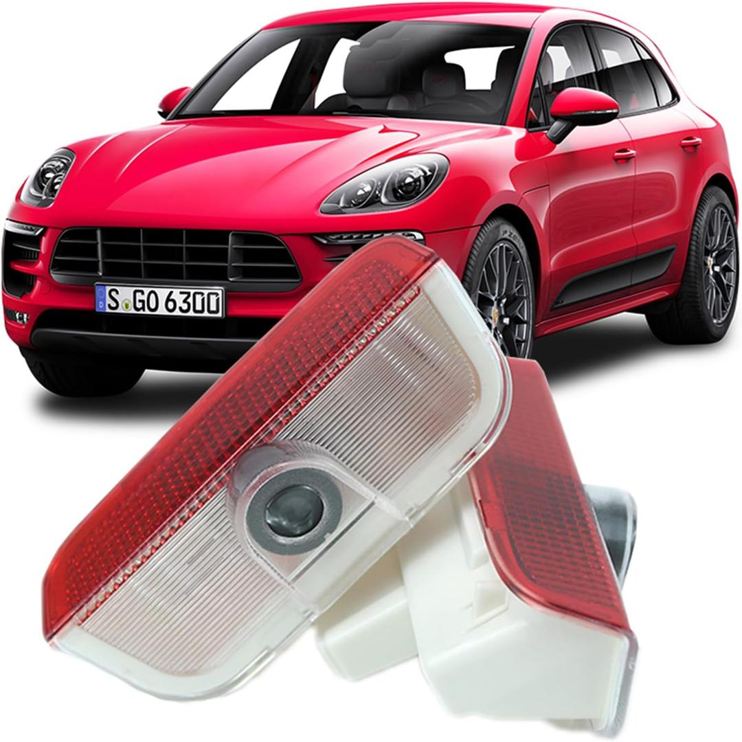 2pcs Never Fade Car LED Door Lights Logo Compatible with 911 992 2019-2025/Cayenne 2019-2025/Taycan 2020-2025,Ghost LED Projector Laser Courtesy Step Shadow Light Accessorie (White+Gold, Style 2)