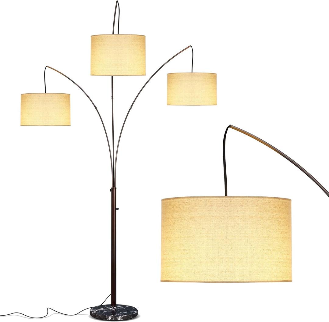 Brightech Trilage Arc Floor Lamp for Living Room, Multi Head Tree Floor Lamp for Bedroom, 3 Lights Standing Lamps Hanging Over The Couch - Oil Rubbed Bronze