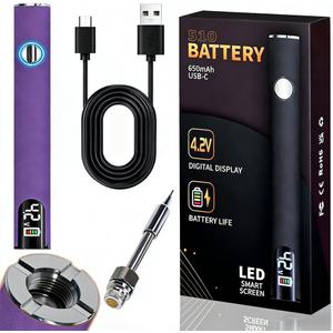 510 Thread Battery Professional Cordless Soldering Iron with LED Display Precise Temp Control USB-CRechargeable 650mAh Electric Purple Soldering Pen, Precision work/Appliance Repair, 3Speed Adjustment