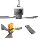 18 Inch Canopy Fan,12000mAh Portable Outdoor Ceiling Fan with Light with Remote Control and Hanging Hook, Easy Operation Battery Powered Fan Light for Gazebo, Tent, Patio, Camping