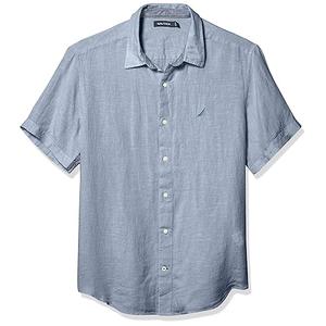 Nautica Mens Short Sleeve Solid Linen Button Up Shirt (M, 1bw)