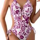 OYOANGLE Women's Floral Print Halter Neck One Piece Swimsuits Cut Out tie Backless Bathing Suit Beach Monokini (XL)
