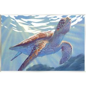 Stupell Industries Deep Ocean Sea Turtle Wood Wall Art, Design by Ziwei Li (13"x19")