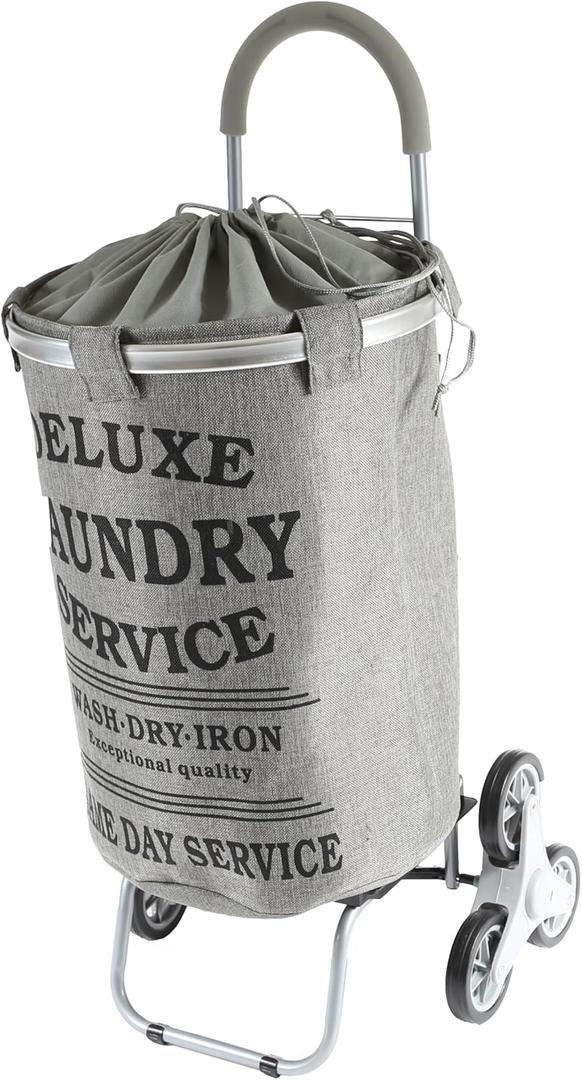 dbest products Stair Climber Laundry Trolley Dolly, Grey Laundry Bag Hamper Basket cart with wheels sorter (Gray)