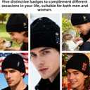 Men's and Womens Beanies with Turned-Up Brim Thickened Knit Winter Skull Hat Includes One hat and Five Interchangeable Badges Black