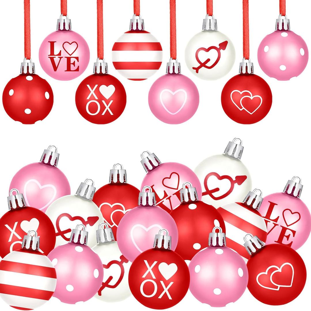Libima 40 Pcs Valentine's Day Hanging Ball Ornaments Plastic Tree Decorations Valentine Ball Decorative Supplies Painted Love Ornament for Valentine's Day Party Decor,1.97 in(Love)