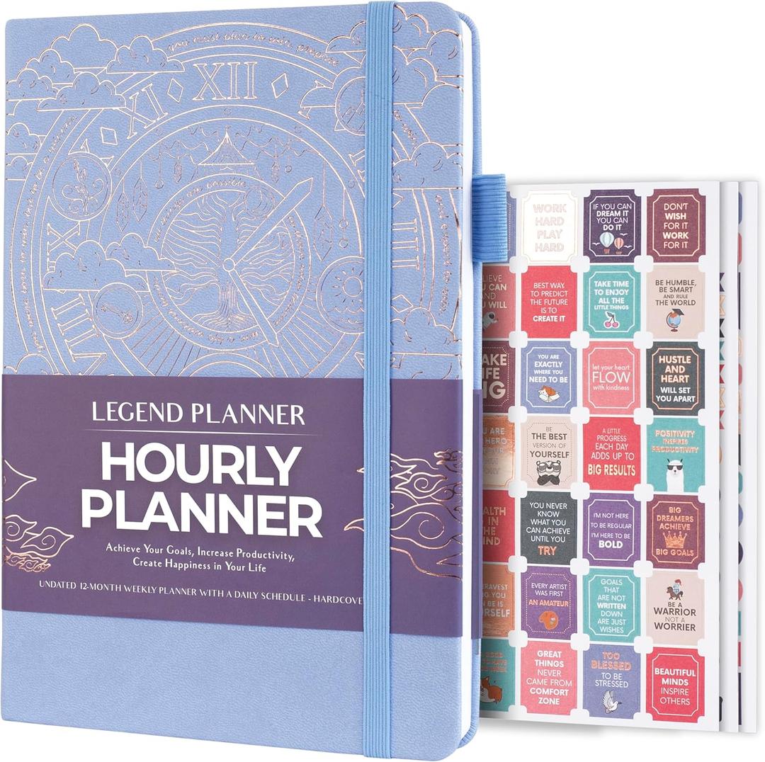 Legend Planner Hourly Schedule Edition Deluxe Weekly & Daily Organizer with Time Slots Time Management Appointment Book Journal for Work & Personal Life, Undated, A5 Hardcover Periwinkle Gold
