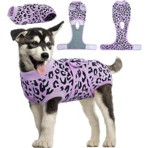 Kuoser Dog Recovery Suit for Dogs After Surgery,Professional Surgical Onesie for Female Male Dogs Spay Neuter,Soft Dog Surgery Suit Bodysuit for Abdominal Wounds Skin Disease,Purple Leopard XS (X-Small (Back: 8.3" - 11.4"; Weight: 4 - 7LB))