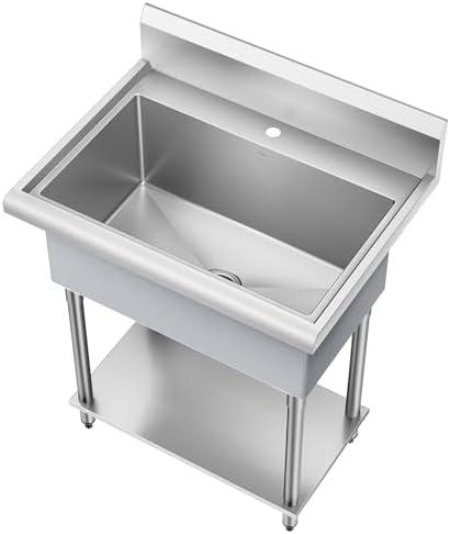 KRAUS Standart Pro 32 Inch 18-Gauge Stainless Steel Scullery Sink, 24 Gallon Freestanding Commercial Style Single Bowl Laundry & Utility Sink, KHS230-32