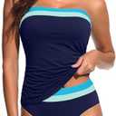 Daci Bandeau Tankini Swimsuits for Women - Two Piece Ruched Tummy Control Bathing Suit Strapless Swimwear with Bottomv, XL