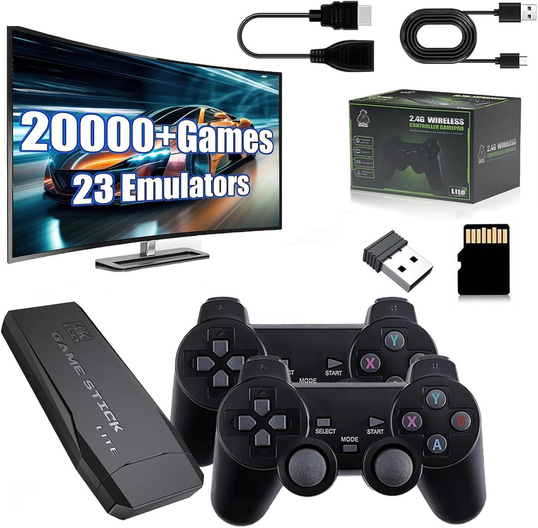 Wireless Retro Game Console Stick Built-in 20000+ Games, Retro Game Stick 4K HDMI Output, Plug Play TV Video Gaming Stick with 2 2.4G Wireless Controllers, Gift for Easter