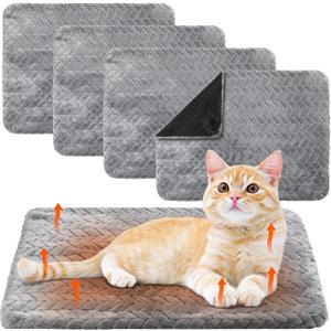 4 Pack Self Warming Cat Bed Mat Self Heating Pad for Dog Extra Warm Winter Pet Pad Washable Thermal Pads Mats for Pets Indoor Outdoor(Gray,16 x 20 Inch)