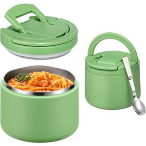 Itslife 14oz Vacuum Insulated Soup Thermos for Hot Food, Kids Lunch Container with Leakproof Buckle Lid, Wide Mouth Stainless Steel Food Jar with Spoon (Green)