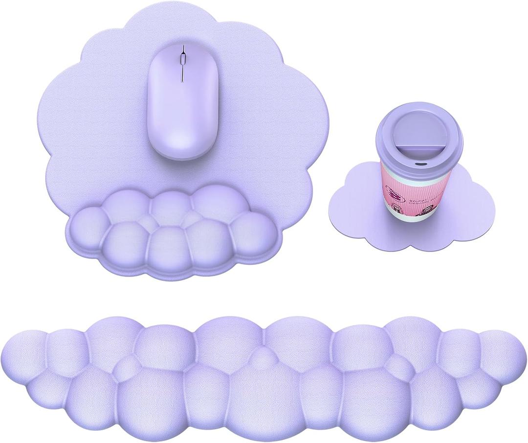 Cloud Mouse Pad with Wrist Rest, Cloud Keyboard Wrist Rest, Mouse Pad Wrist Support, Ergonomic Keyboard Mouse Wrist Support (Purple)