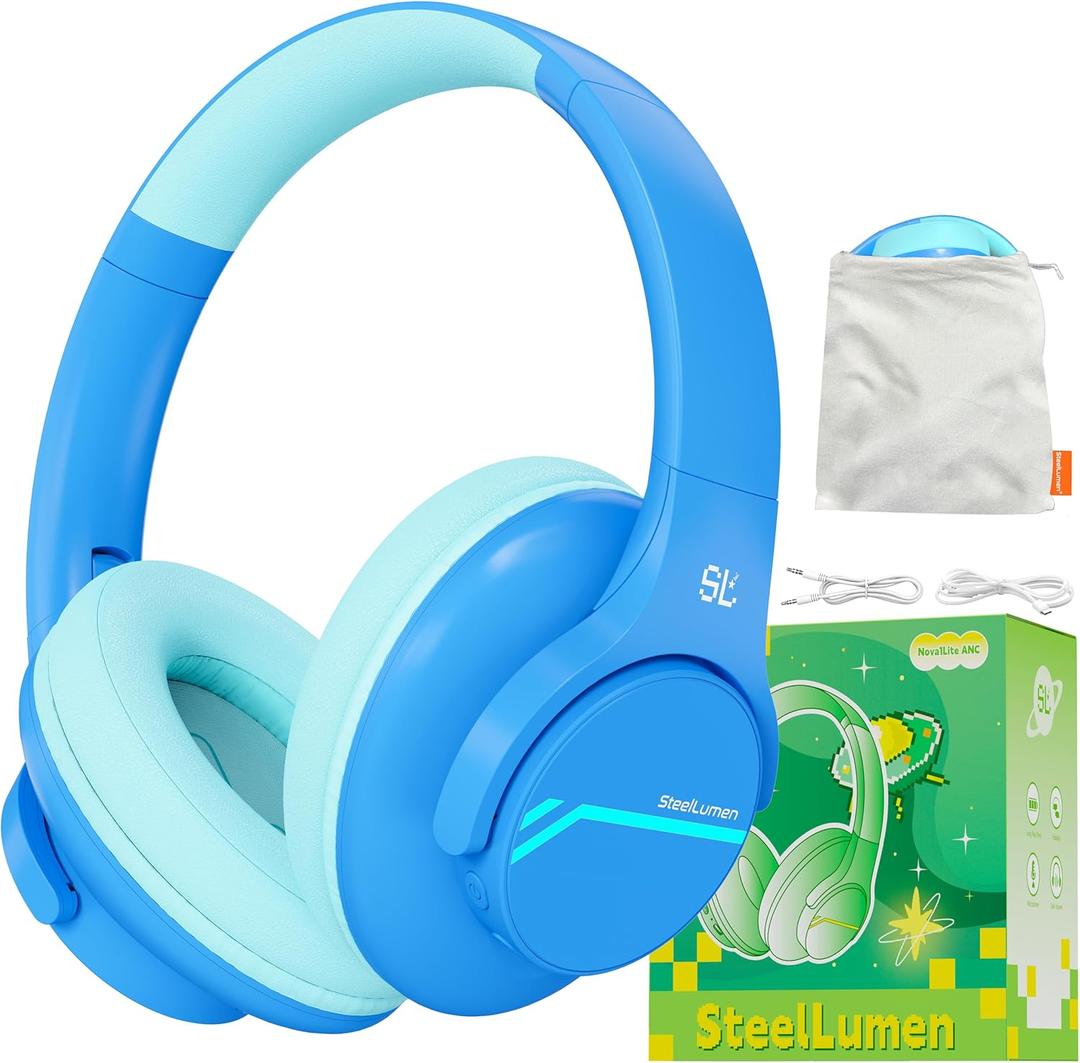 Steellumen Nova1Lite Kids Wireless Active Noise Cancelling Headphones, Bluetooth 5.3, Safe Volume 74/85/94dB, Real 40H Battery, TypeC Fast Charging, boy Girl Builtin Mic for School Travel Airplane