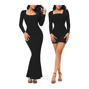 Fengbay Shapewear Dress for Women Bodycon Dress with Built in Shapewear Shaper Dress Square Neck Lounge Long Dress 2XL