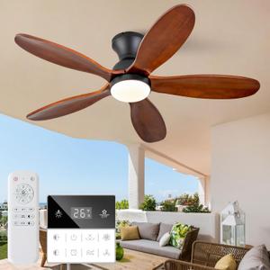 42 Inch Flush Mount ceiling fan with lights,Outdoor Ceiling Fans for Patios,Remote Control,Dimmable,Reversible,Wood Blades,Power-Off Memory,Quiet DC Motor,Modern Hugger Ceiling Fan for Bedroom