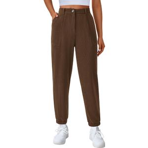 PRETTYGARDEN Women's Pants Dressy Casual 2025 Fall Elastic High Waisted Work Office Corduroy Trouser Slacks with Pockets (Brown)
