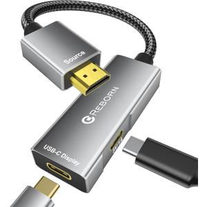 Reborn HDMI to USB C Adapter 4K 60Hz | Uni-Directional HDMI Source to Type-C Display Adapter for AR Glasses XREAL OneAir 2 Pro/VITURE Pro/RayNeo Air 2s/Rokid,PS5,Portable Monitors