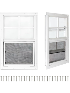COLORPAPA 2 Pack Shed Windows,12" x 18" Small Sliding Windows,Flush Mount Windows with Tempered Glass and Fiberglass Screen for Shed, Chicken Coop, Playhouse, Household, Garage, Barns (White)