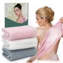 Bathway Exfoliating Washcloth, 36.8-Inch Bath Towel Body Scrubber with Hanging Strap, Back Scrubber for Shower Japanese Washcloth Loofah - Deep Clean & Rich Lather (Pink & White & Grey, Pack of 3)