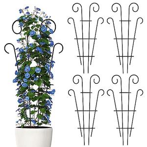 Thealyn 4 Pack Indoor Plant Trellis for Potted Plants Climbing, Outdoor Metal Garden Trellis Houseplants Flowers Vine Ivy,Wave Shape, Black (32 Inch)