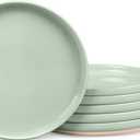 LIANYU Stoneware Dinner Plates Set of 6, 7.75 Ceramic Salad Plates for Dessert, Appetizer, Salad, Steak, Pizza, Round Serving Dishes for Kitchen, Microwave, Oven & Dishwasher Safe, Fog Green