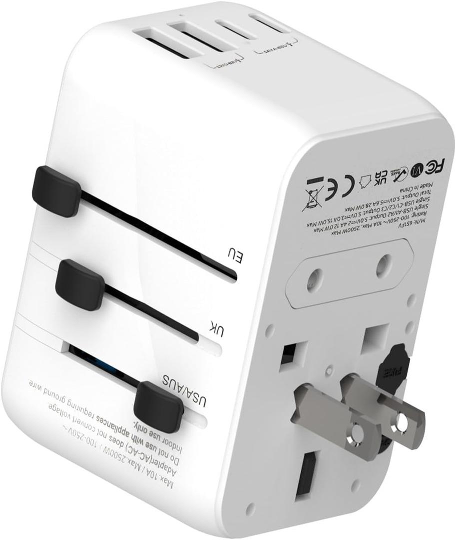 Universal Travel Adapter, International Power Plug Adapter with 3 USB-C & 2 USB-A Ports, All-in-One Worldwide Wall Charger for US EU UK AUS, Compatible with Type C/G/A/I Plugs for Travel
