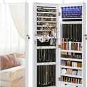 SONGMICS Hanging Jewelry Cabinet, Wall-Mounted Cabinet with LED Interior Lights, Door-Mounted Jewelry Organizer, Full-Length Mirror, Gift Idea, White UJJC99WT