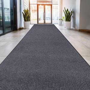 MaxMat Commercial Entryway Mat - Large Rubber Heavy Duty Doormat, Indoor/Outdoor, Easy Clean, Waterproof Floor Mat (4 x 10 Feet, Grey, MXM-RIB0410GY)