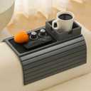 Bamboo Couch Cup Holder Arm Tray Table with Anti-Slip Cork PadCouch Drink HolderSofa Cup Holder Armrest TrayFoldable Arm Chair Table Recliners for Drink, Cups, EatsSnacks, Phone, Remote (Gray)