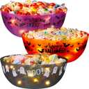 Tioncy 3 Pcs Halloween Candy Bowl and 3 Pcs Light 9.45'' Large Outdoor Candy Bowls for Porch with Bat Ghost Plastic Serving Dishes for Food Chip Dip Halloween Party Supplies Decor Treats