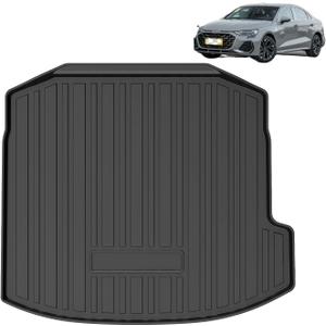 Elsetyler Custom Fit for Cargo Liner 2022-2026 Audi A3 Sedan - Black TPE All Weather Heavy Duty Waterproof Rear Cargo Tray Trunk Floor Mat Protector