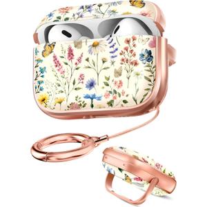 Coralogo for AirPods Pro2/ Pro Case with Safety Lock - Cute Cartoon for AirPods Pro1/ 2 Generation for Women Girls Fashion Stylish Retro Flower Pattern Design Kawaii Girly Girlish Hard Protective Cover