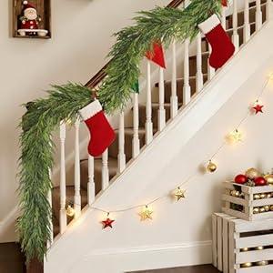 Real Touch Christmas Norfolk Pine Garland - 16ft Artificial Christmas Garland Fake Pine Needles Faux Green Garland for Fireplace, Table, Window, Stairs, Mante, Holiday Indoor Outdoor Xmas Decor(1PCS)