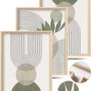 HesenDot Boho Sage Green Framed Wall Art, 12x16in High Framed Design Canvas Prints Wall Decor,Minimalist Abstract Green Poster Home Decoration for Living Room Bedrrom Gallery Office, Set of 3