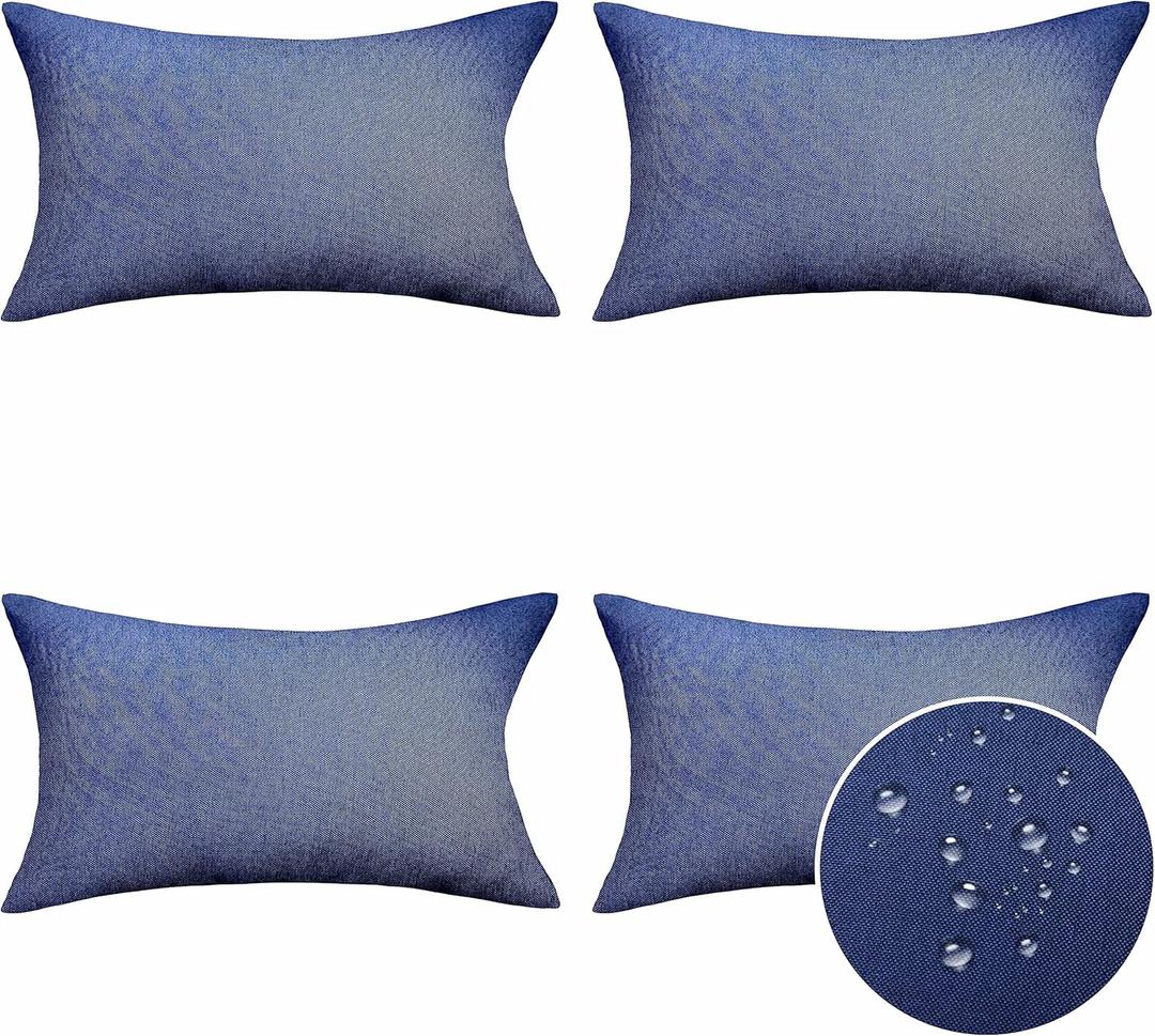 Home Brilliant Patio Pillows Outdoor Waterproof Linen Pillow Covers Rectangle Farmhouse Pillows for Bedroom Office Holidays, Pack of 4, 12inch x 20inch(30x50 cm), Dark Blue
