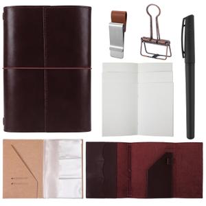 Eaasty Genuine Refillable Leather Notebook Set A5 Travel Diary Journal with Pen Holder Card Slots 3 Refills PVC Pocket Gift for Travel Work Creative Writing Organizer(Reddish Brown)